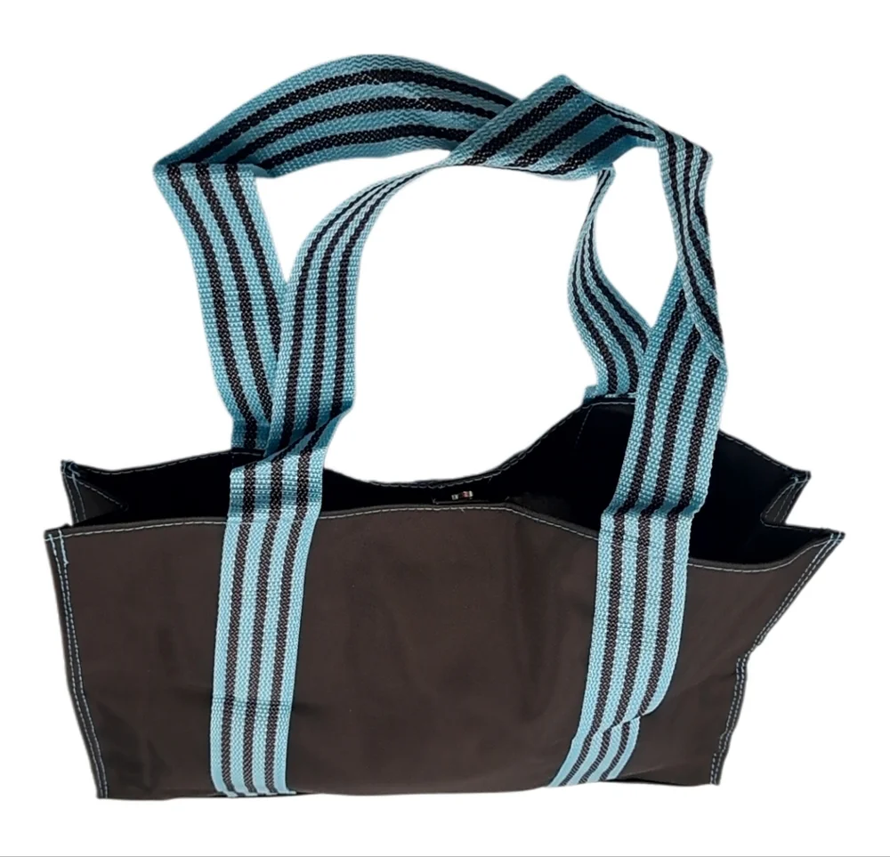 Brown Tote Bag w/ Blue Striped Handles